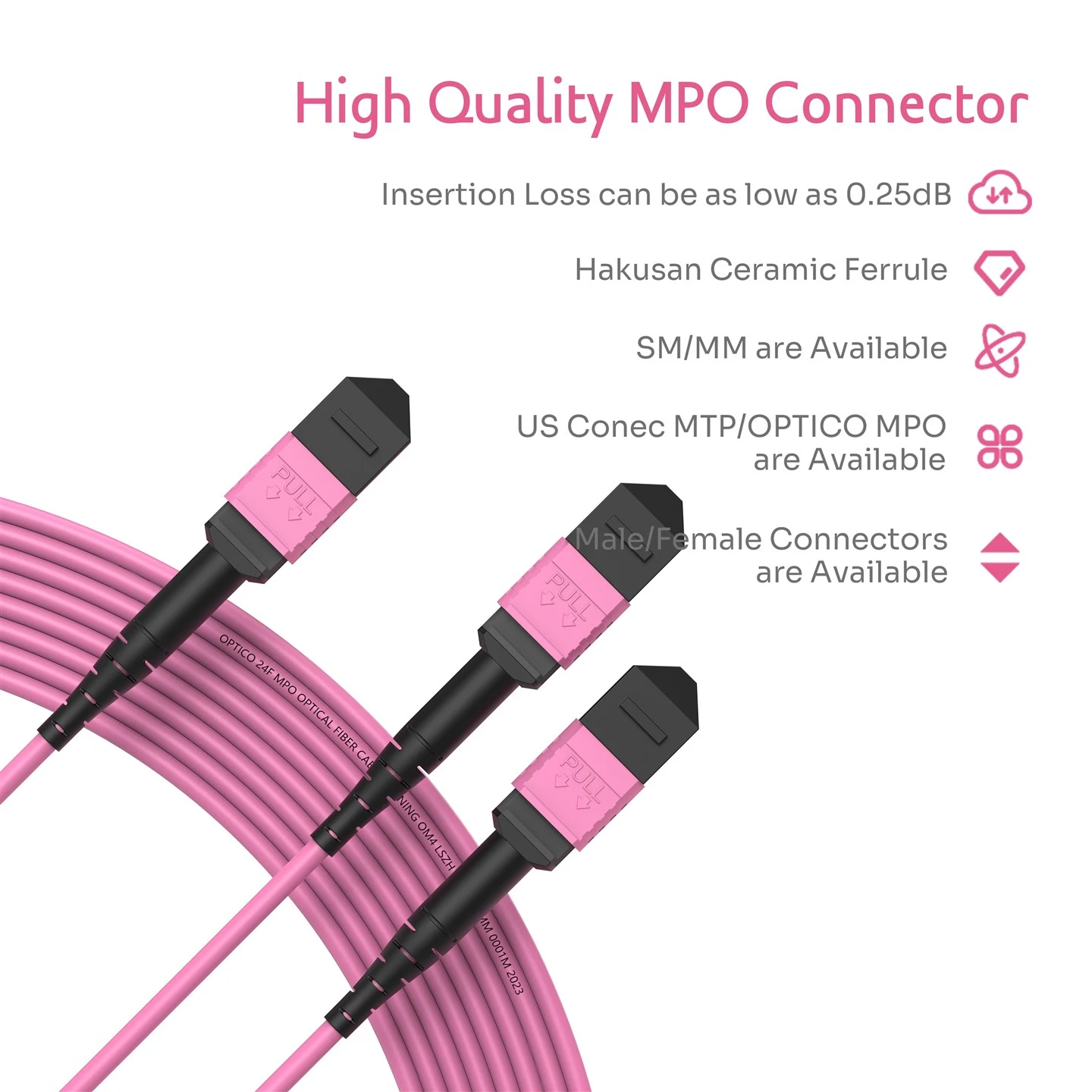 24F MTP MPO Y Backbone Cable OM4 Rose