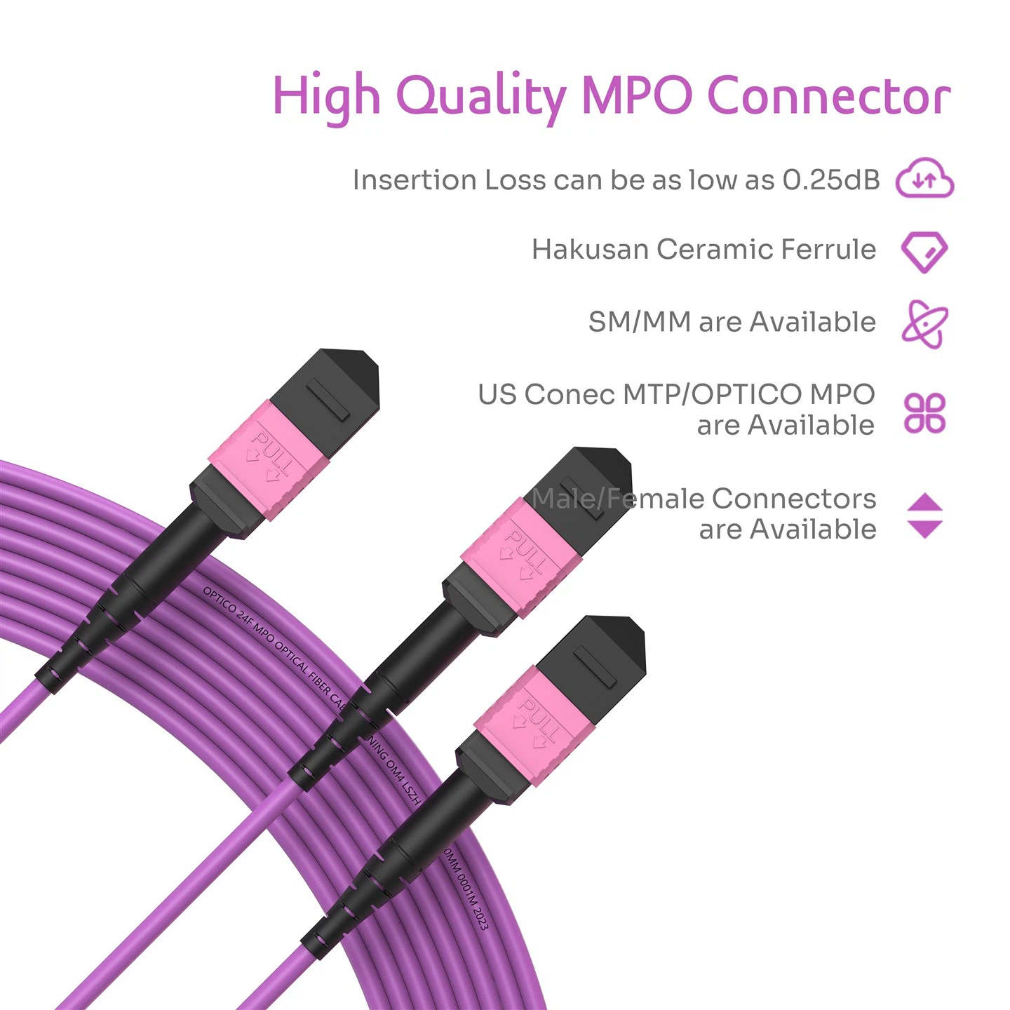 24F MTP MPO Y Trunk Cable OM4 Purple