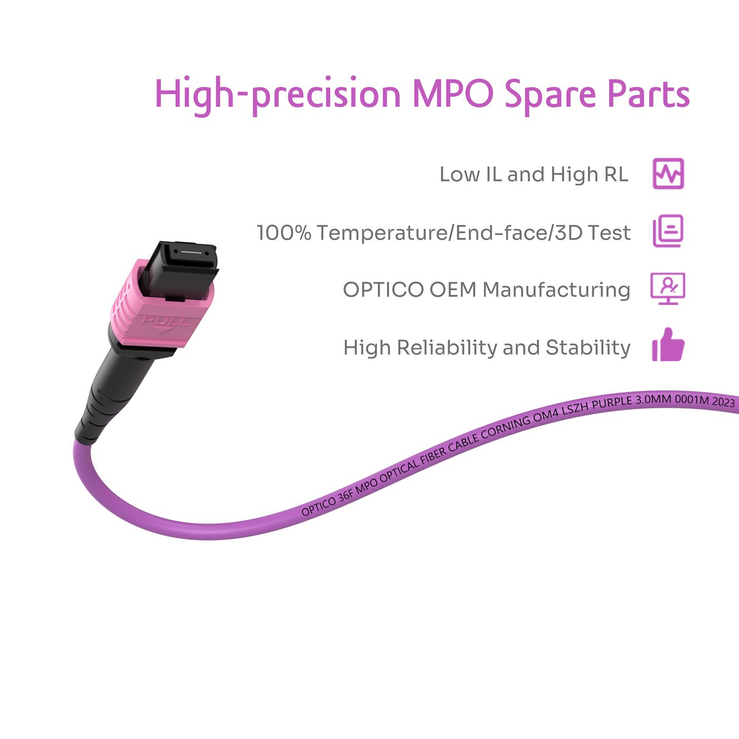 36F 3x12F MTP MPO To 3X12F MTP MPO Fiber Trunk Cable OM4 Purple 36F 3x12F MTP MPO To 3X12F MTP MPO Fiber Trunk Cable OM4 Purple